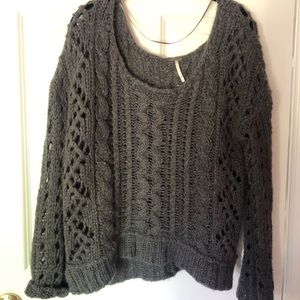 Free People Chunky Charcoal Grey Knit Sweater
